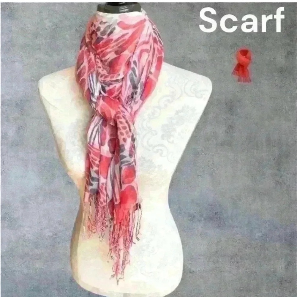 Stylish Pink Patterned Scarf - Picture 4 of 9